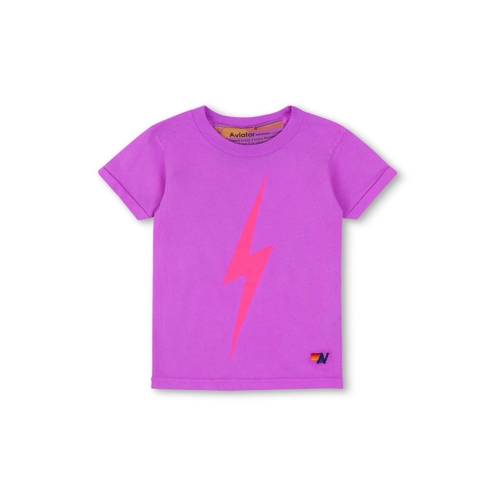 Aviator Nation KID'S BOLT TEE - NEON PURPLE   NEON PINK Kids Size 14